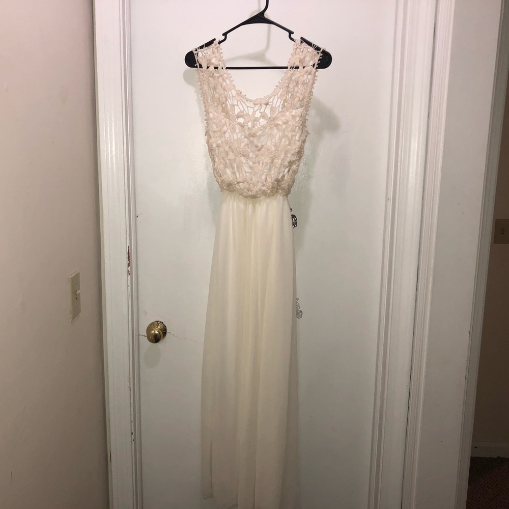 Off White crocheted top maxi dress